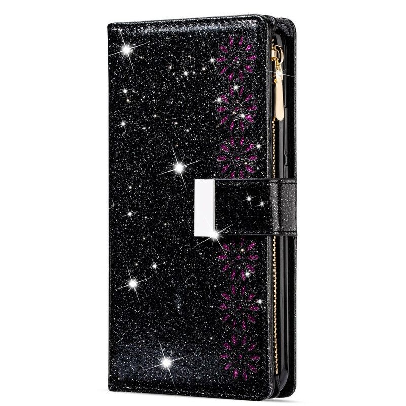 Flip Case Samsung Galaxy Note 20 Lompakkokuori Sequins Vetoketjullinen Lompakko