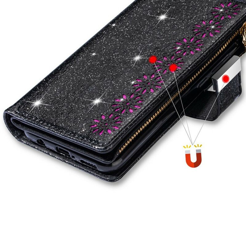 Flip Case Samsung Galaxy Note 20 Lompakkokuori Sequins Vetoketjullinen Lompakko