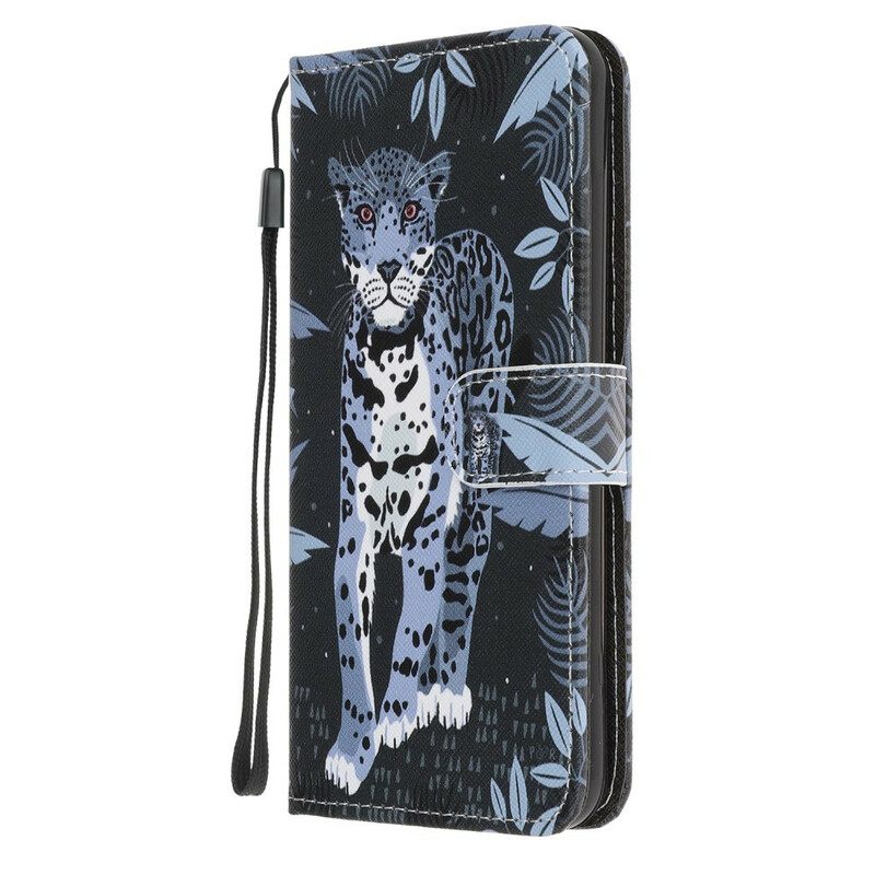 Flip Case Samsung Galaxy Note 20 Suojaketju Kuori Leopard Hihnalla