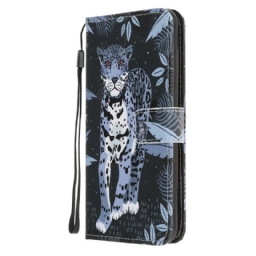 Flip Case Samsung Galaxy Note 20 Suojaketju Kuori Leopard Hihnalla