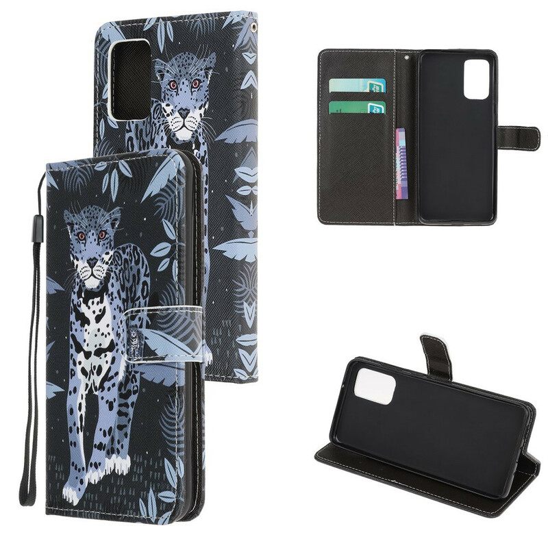 Flip Case Samsung Galaxy Note 20 Suojaketju Kuori Leopard Hihnalla