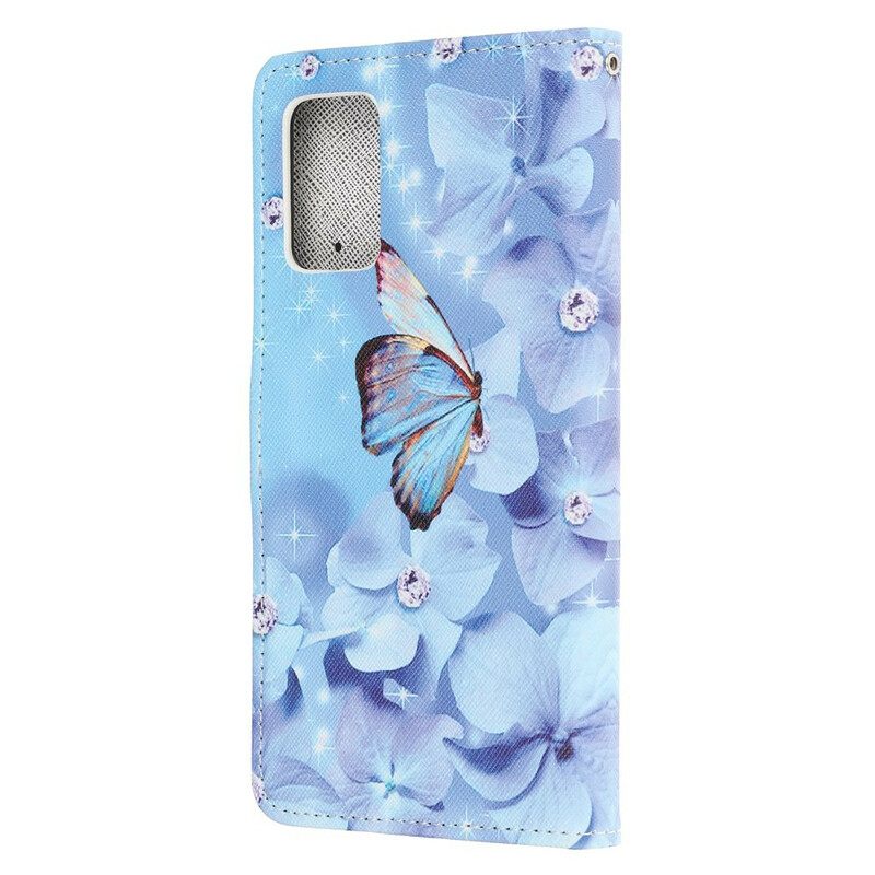 Kotelot Samsung Galaxy Note 20 Suojaketju Kuori Diamond Butterflies Hihnalla