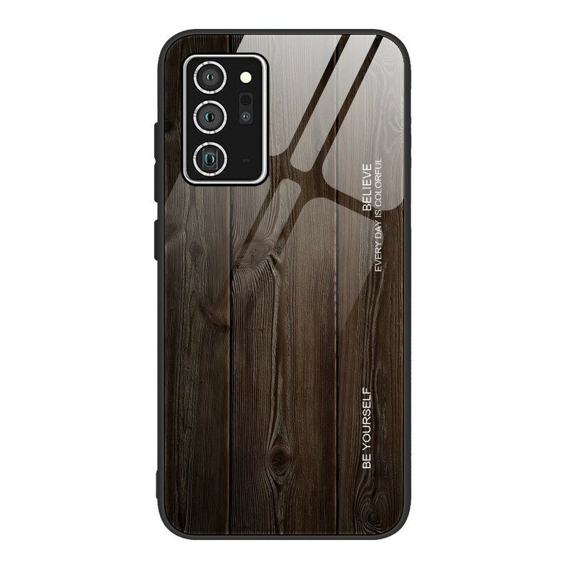 Kuori Samsung Galaxy Note 20 Tempered Glass Wood Design