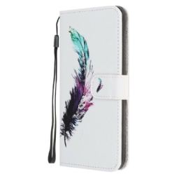 Nahkakotelo Samsung Galaxy Note 20 Suojaketju Kuori Feather Kaulanauhalla