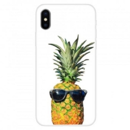 Kuori iPhone X / XS Läpinäkyvä Ananas Lasilla