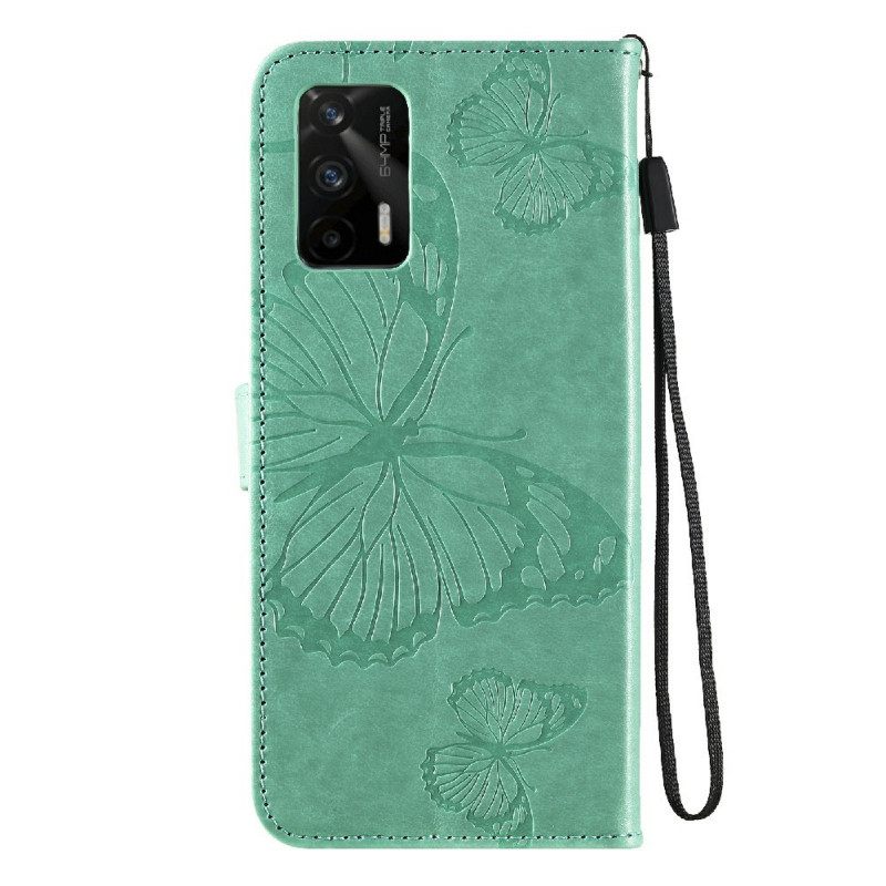 Flip Case Realme GT 5G Suojaketju Kuori Giant Thong Butterflies