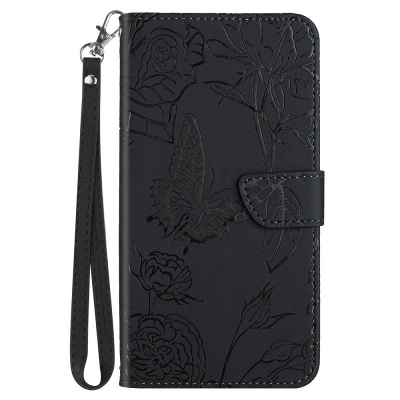 Kotelot OnePlus Nord CE 2 5G Suojaketju Kuori Butterflies And Flowers Strap