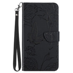 Kotelot OnePlus Nord CE 2 5G Suojaketju Kuori Butterflies And Flowers Strap