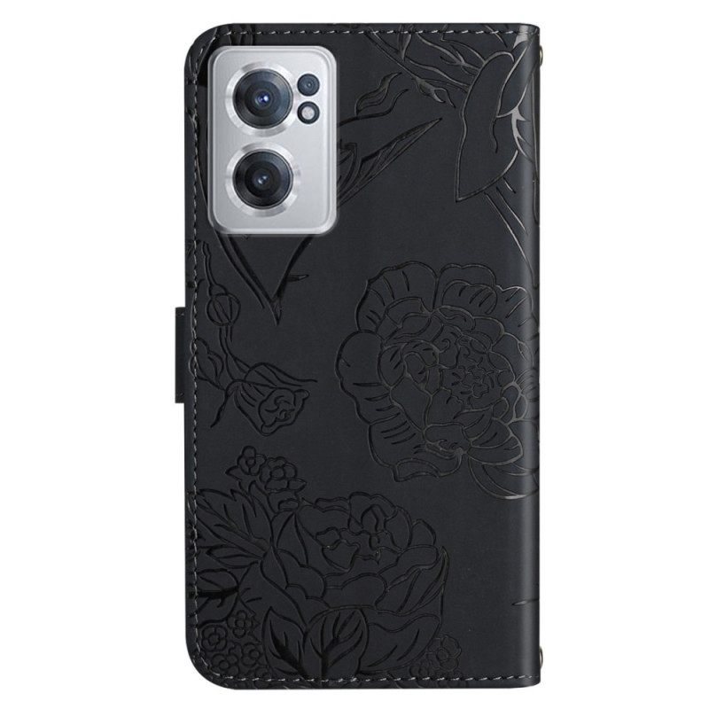 Kotelot OnePlus Nord CE 2 5G Suojaketju Kuori Butterflies And Flowers Strap