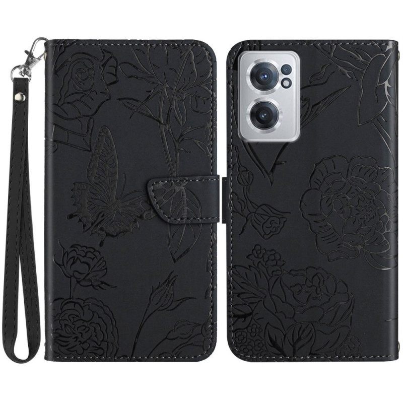 Kotelot OnePlus Nord CE 2 5G Suojaketju Kuori Butterflies And Flowers Strap