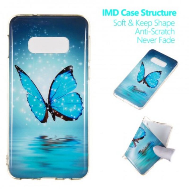 Case Samsung Galaxy S10e Fluoresoiva Sininen Perhonen