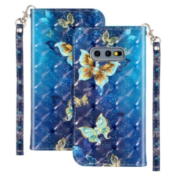 Nahkakotelo Samsung Galaxy S10e Golden Butterflies Lanyard