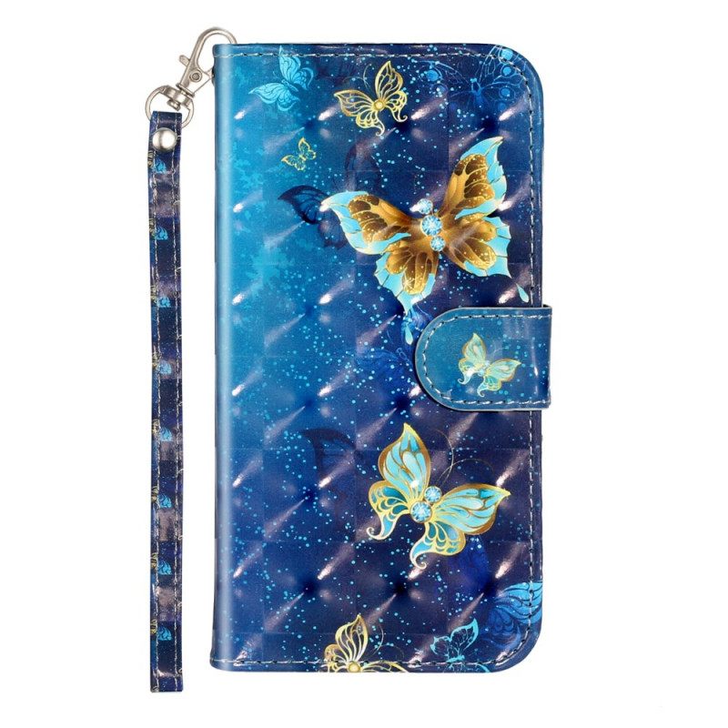 Nahkakotelo Samsung Galaxy S10e Golden Butterflies Lanyard