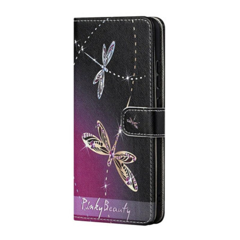 Flip Case Poco M3 Pro 5G Suojaketju Kuori Strappy Dragonflies