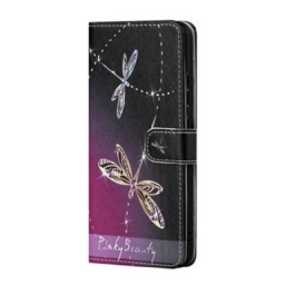 Flip Case Poco M3 Pro 5G Suojaketju Kuori Strappy Dragonflies