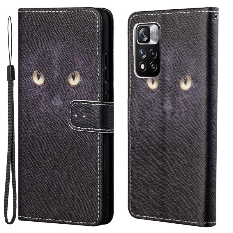 Kotelot Xiaomi Redmi Note 11 Pro 4G / 5G Suojaketju Kuori Black Cat Eyes Hihnalla