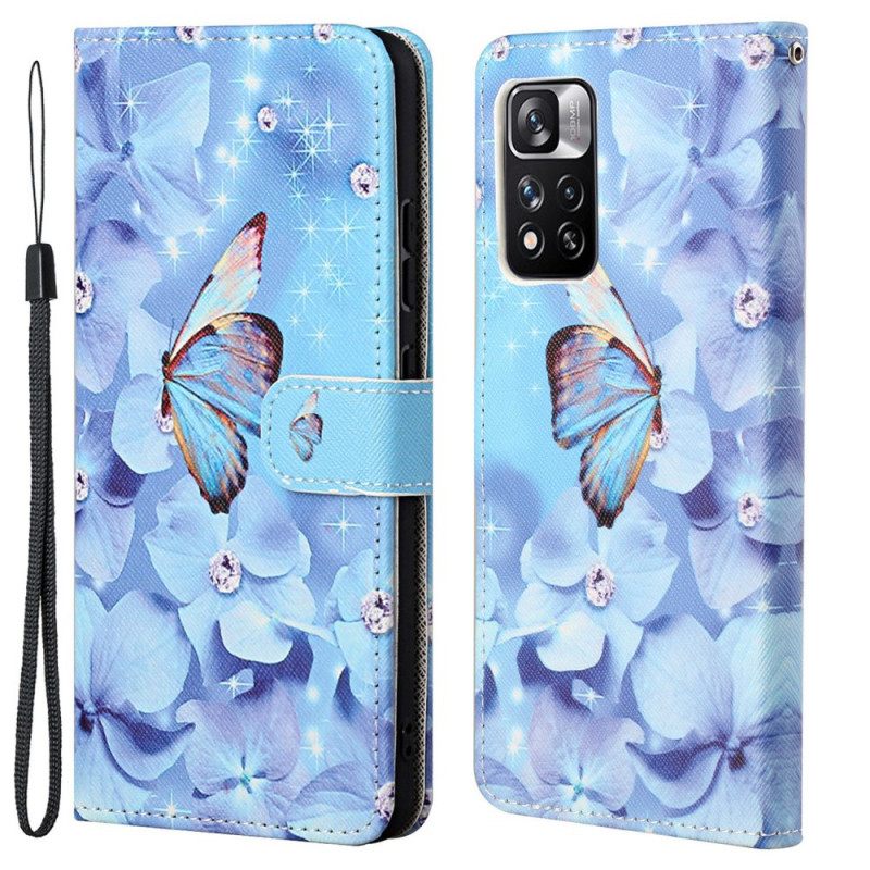 Kotelot Xiaomi Redmi Note 11 Pro 4G / 5G Suojaketju Kuori Diamond Butterflies Hihnalla