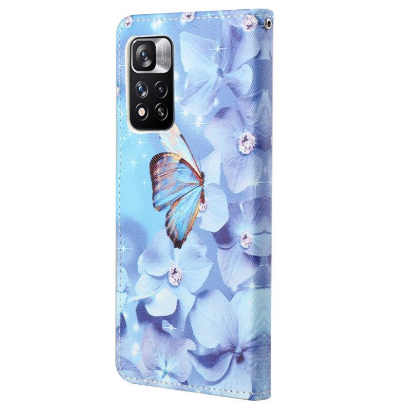 Kotelot Xiaomi Redmi Note 11 Pro 4G / 5G Suojaketju Kuori Diamond Butterflies Hihnalla