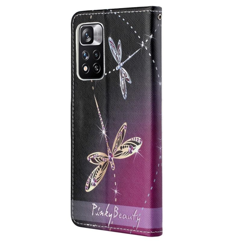 Nahkakotelo Xiaomi Redmi Note 11 Pro 4G / 5G Suojaketju Kuori Strappy Dragonflies