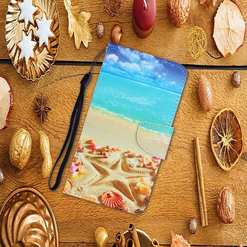 Nahkakotelo Xiaomi Redmi Note 9 Suojaketju Kuori Beach Lanyardissa