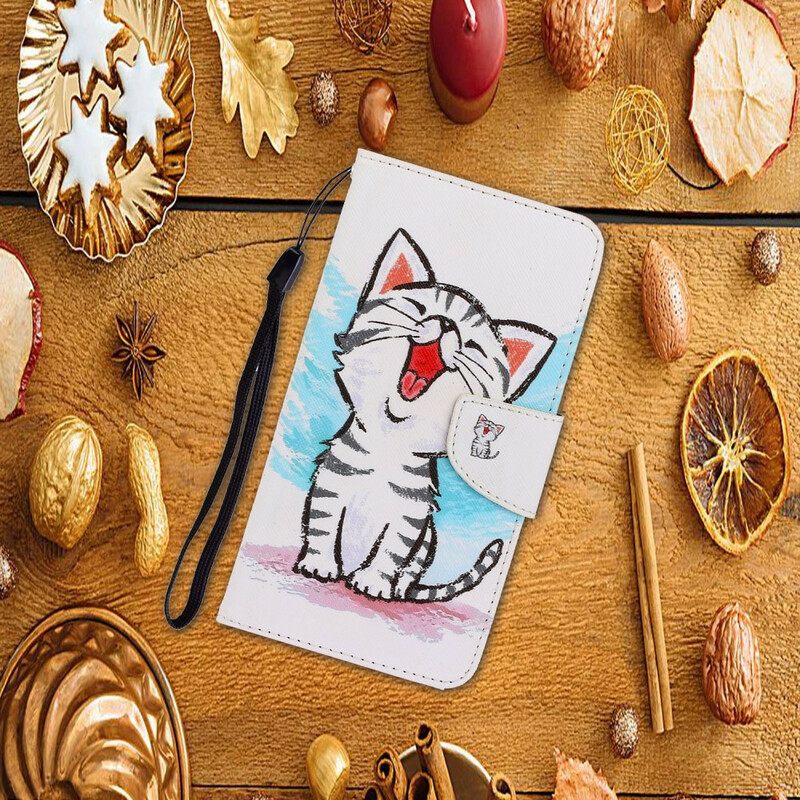 Nahkakotelo Xiaomi Redmi Note 9 Suojaketju Kuori Kitten Hihnalla