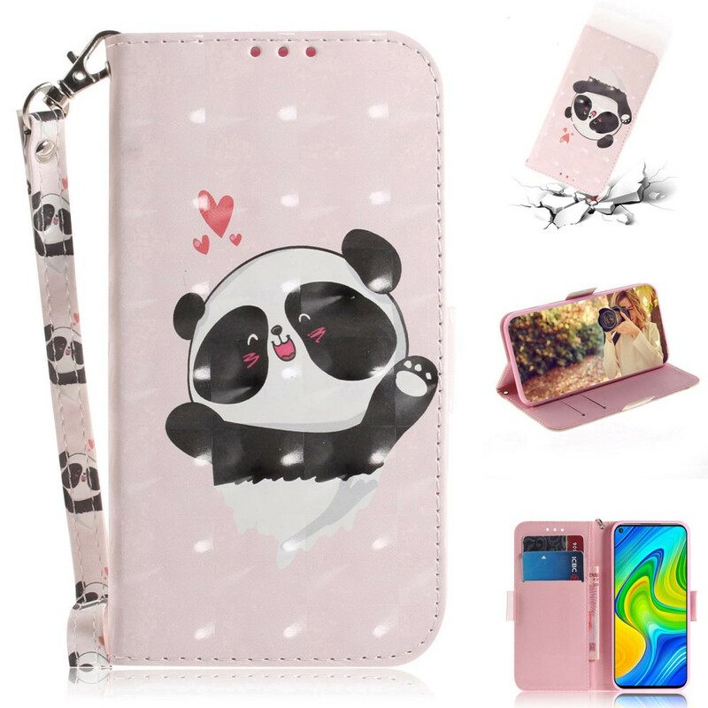 Nahkakotelo Xiaomi Redmi Note 9 Suojaketju Kuori Panda Love In Lanyard