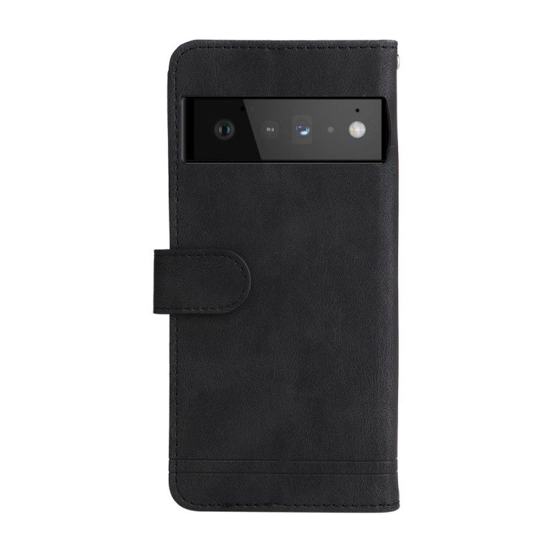 Kotelot Google Pixel 6 Pro Faux Leather Niitti Ja Nauha