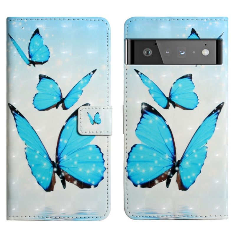 Kotelot Google Pixel 6 Pro Flying Blue Butterflies