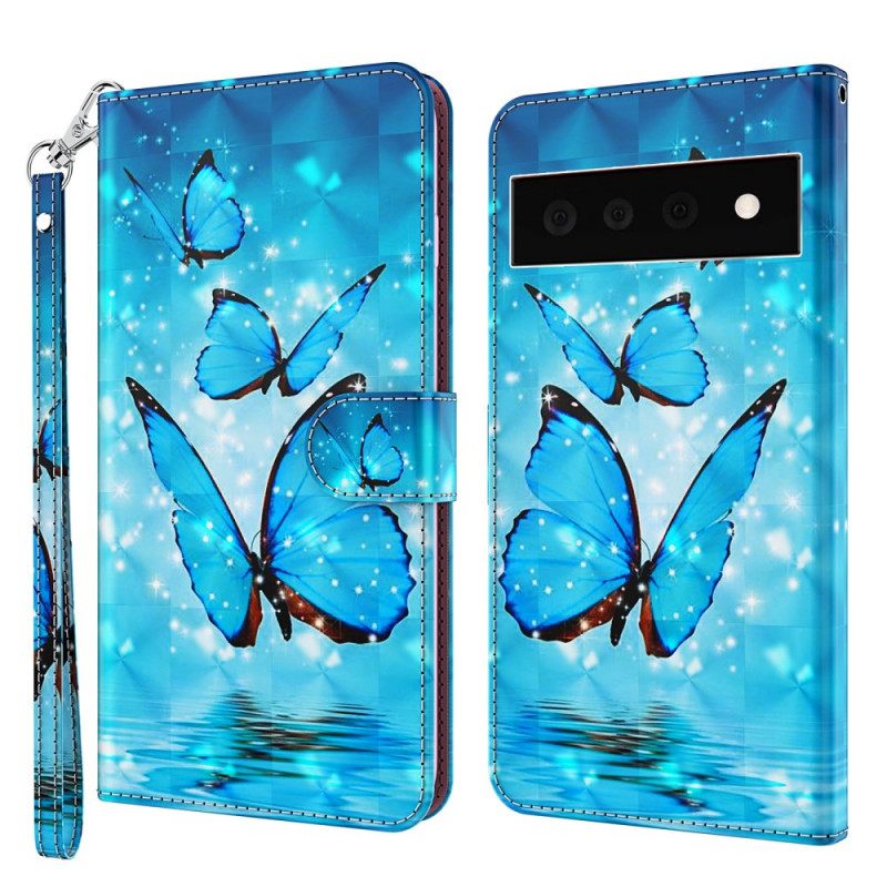 Kotelot Google Pixel 6 Pro Flying Blue Butterflies