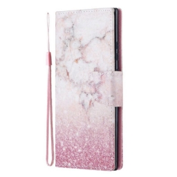 Flip Case Samsung Galaxy Note 20 Ultra Suojaketju Kuori Pink Marble Irrotettavalla Hihnalla