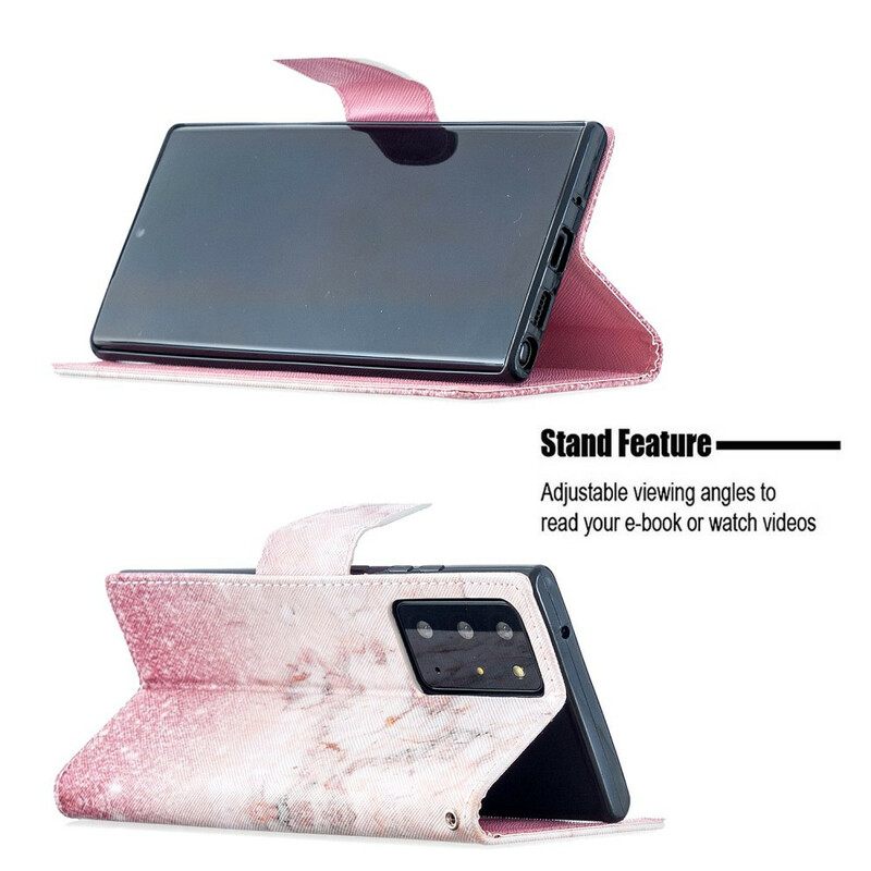 Flip Case Samsung Galaxy Note 20 Ultra Suojaketju Kuori Pink Marble Irrotettavalla Hihnalla