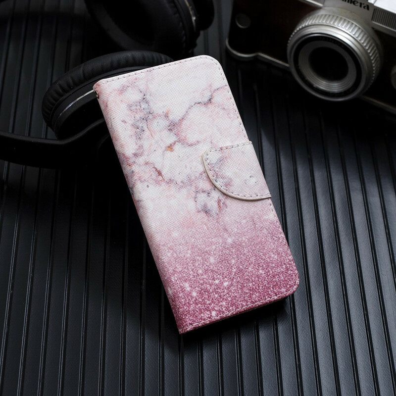 Flip Case Samsung Galaxy Note 20 Ultra Suojaketju Kuori Pink Marble Irrotettavalla Hihnalla