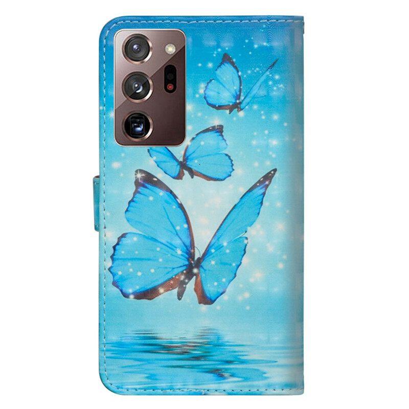 Kotelot Samsung Galaxy Note 20 Ultra Flying Blue Butterflies