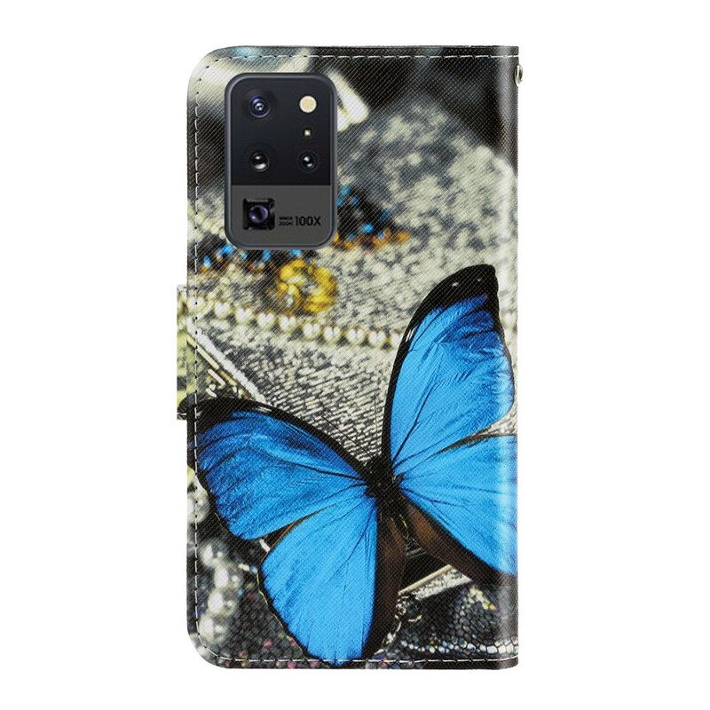 Nahkakotelo Samsung Galaxy Note 20 Ultra Suojaketju Kuori Butterfly Strap Muunnelmia