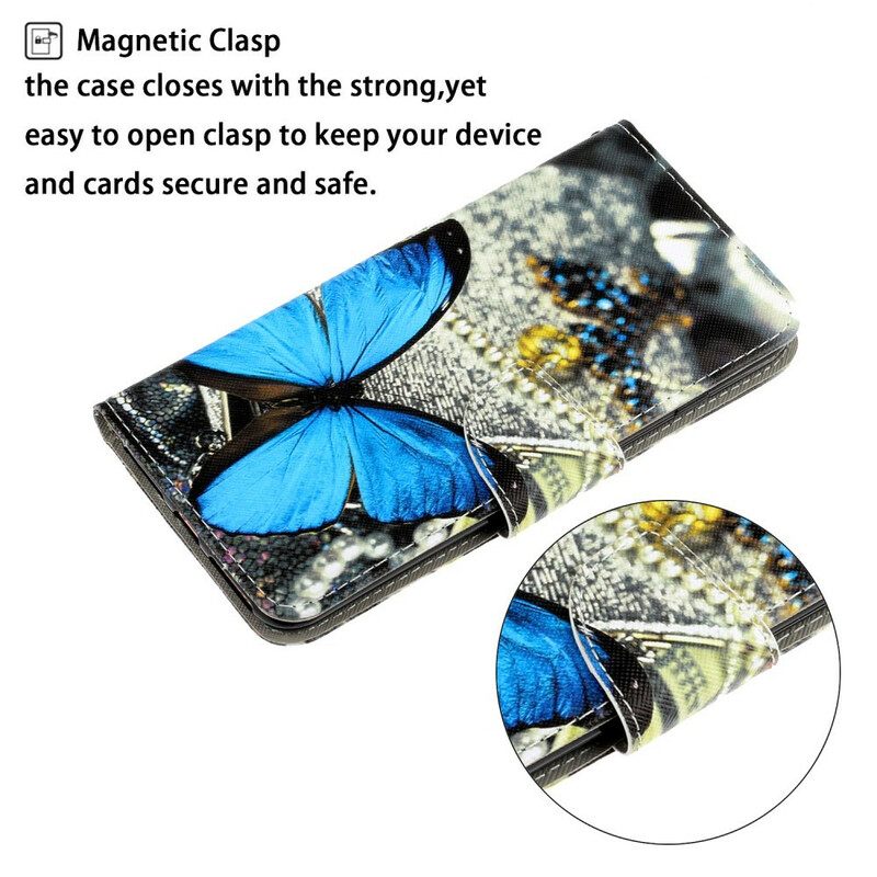 Nahkakotelo Samsung Galaxy Note 20 Ultra Suojaketju Kuori Butterfly Strap Muunnelmia