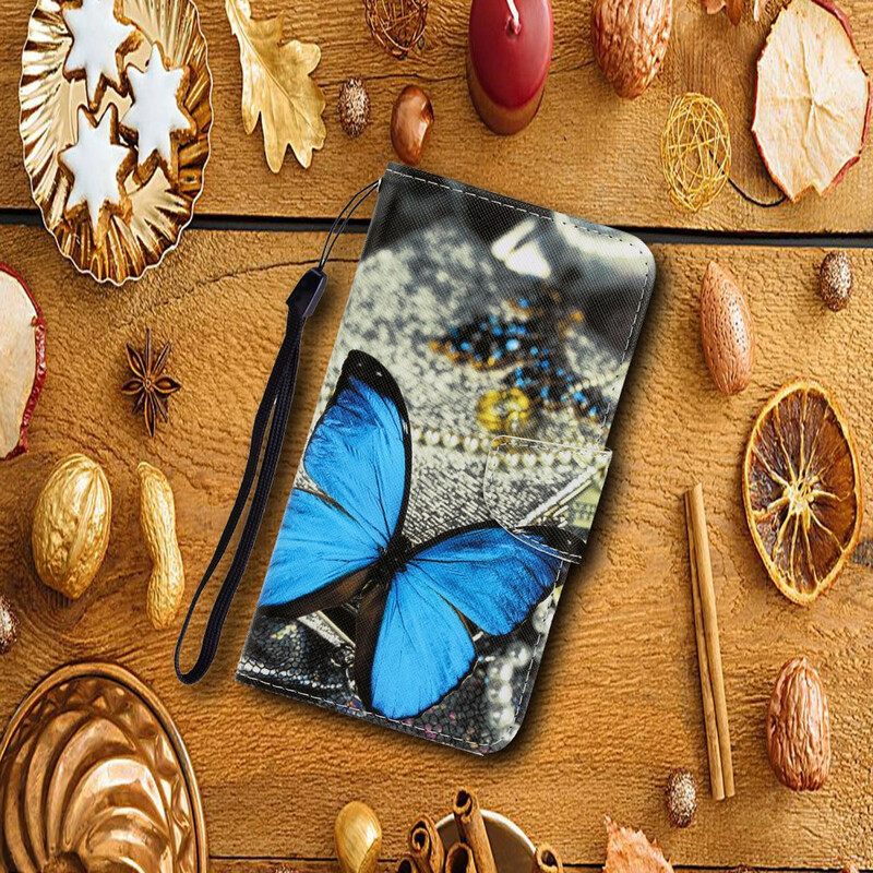 Nahkakotelo Samsung Galaxy Note 20 Ultra Suojaketju Kuori Butterfly Strap Muunnelmia