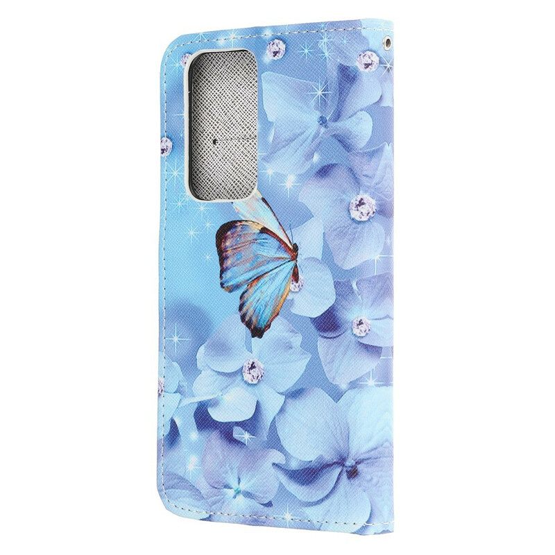 Nahkakotelo Huawei P40 Suojaketju Kuori Diamond Butterflies Hihnalla