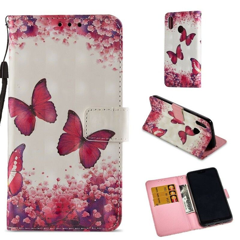 Flip Case Huawei P20 Lite 3d Red Butterflies