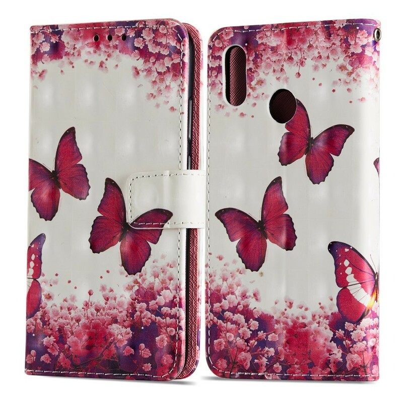 Flip Case Huawei P20 Lite 3d Red Butterflies