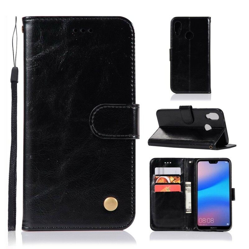 Kotelot Huawei P20 Lite Suojaketju Kuori Vintage Leather Effect Strappy