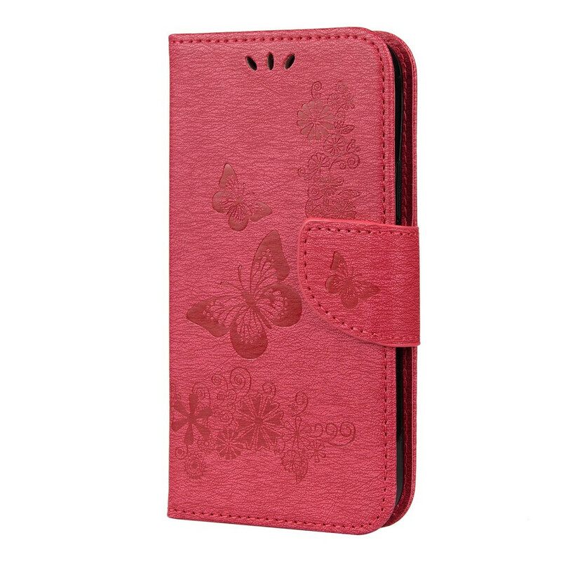 Flip Case iPhone 12 Pro Max Suojaketju Kuori Splendid Butterflies Hihnalla