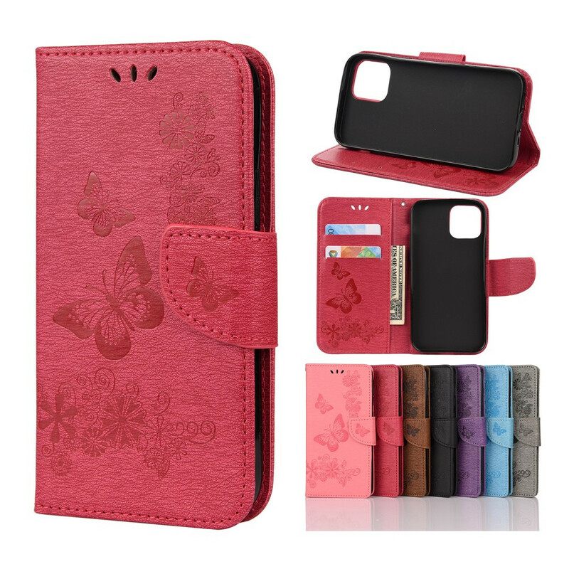 Flip Case iPhone 12 Pro Max Suojaketju Kuori Splendid Butterflies Hihnalla