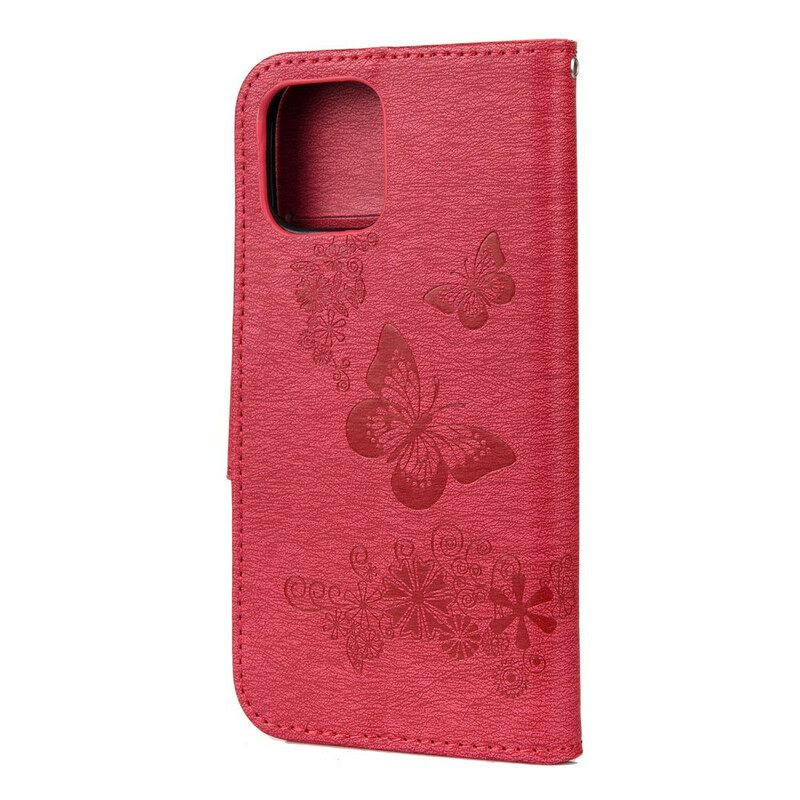 Flip Case iPhone 12 Pro Max Suojaketju Kuori Splendid Butterflies Hihnalla