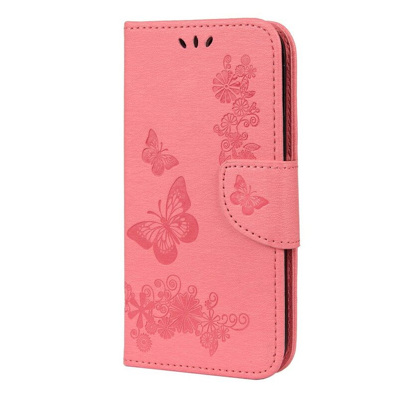 Flip Case iPhone 12 Pro Max Suojaketju Kuori Splendid Butterflies Hihnalla