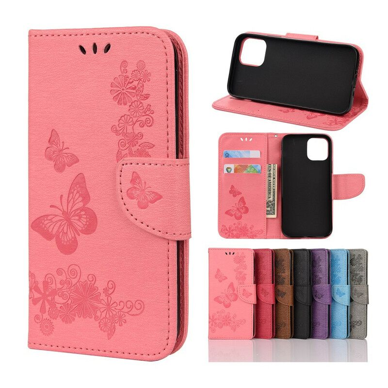 Flip Case iPhone 12 Pro Max Suojaketju Kuori Splendid Butterflies Hihnalla