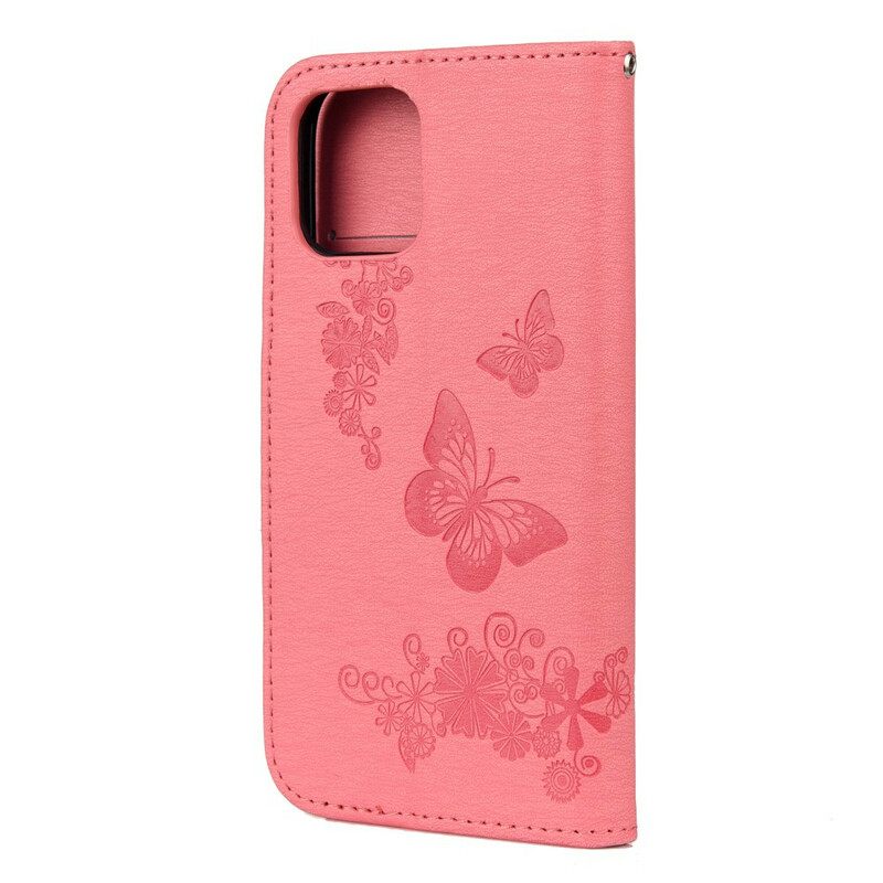 Flip Case iPhone 12 Pro Max Suojaketju Kuori Splendid Butterflies Hihnalla