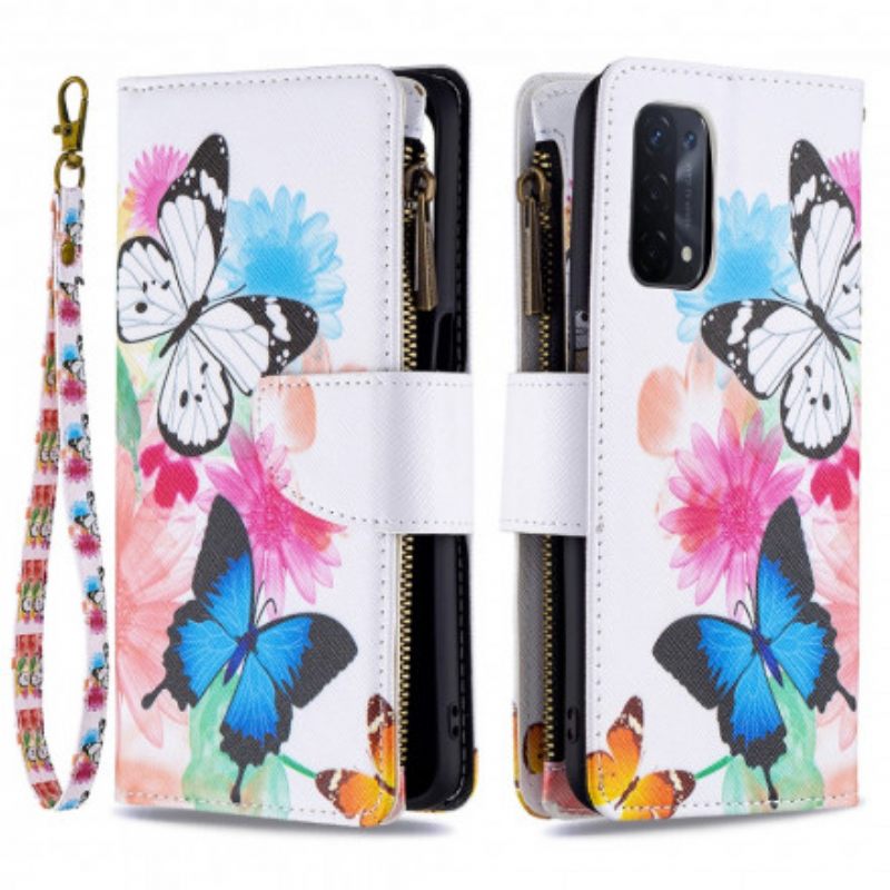 Kotelot Oppo A54 5G / A74 5G Butterflies Vetoketjullinen Tasku