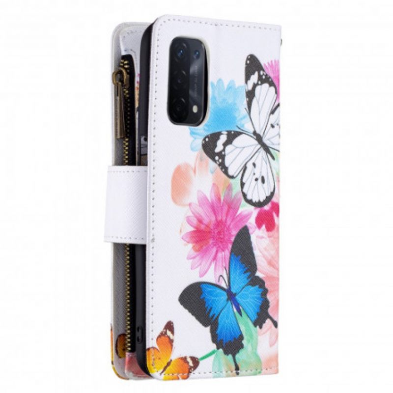 Kotelot Oppo A54 5G / A74 5G Butterflies Vetoketjullinen Tasku