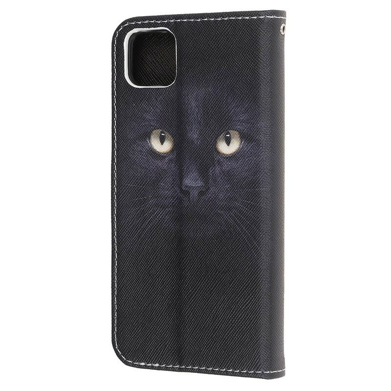 Kotelot Huawei Y5p Suojaketju Kuori Black Cat Eyes Hihnalla