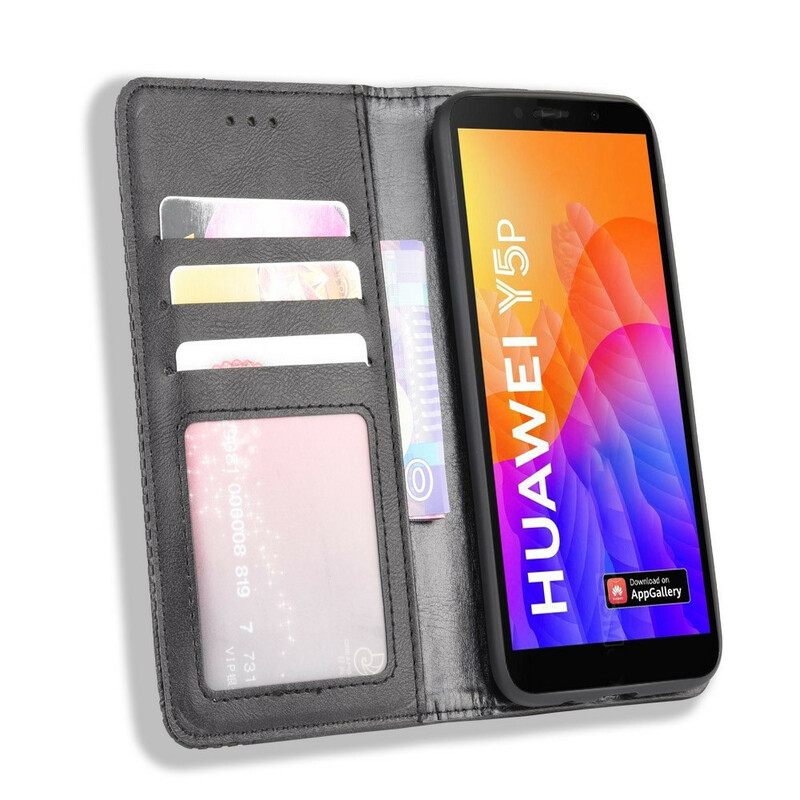 Puhelinkuoret Huawei Y5p Kotelot Flip Tyylitelty Vintage-nahkaefekti